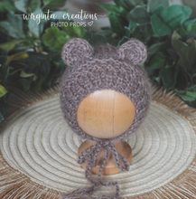 Load image into Gallery viewer, Brown Knitted Newborn Footless Romper with Matching Bonnet | Photo Prop | Non-Fuzzy Yarn | Reay to Send