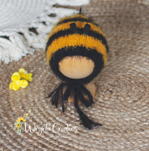 Load image into Gallery viewer, Newborn Bee Outfit with Matching Bonnet - Soft, Fuzzy Yarn Photography Prop