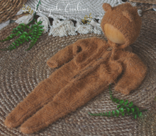 Load image into Gallery viewer, Light Brown Knitted Newborn Outfit with Matching Bonnet | Photo Prop | Fuzzy Yarn | Reay to Send