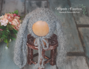 Bunny Bonnet | Hand-Knitted, Alpaca Yarn | Grey Colour | Floppy Ears | Easter | Size available: 12-24 months old