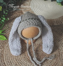 Load image into Gallery viewer, Knitted Bunny Bonnet and Matching Shorts for 6-12 Months Old | Grey-Blush Brown Colour | Photography Outfit