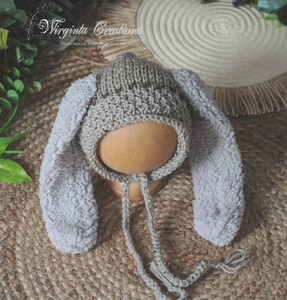 Knitted Bunny Bonnet and Matching Shorts for 6-12 Months Old | Grey-Blush Brown Colour | Photography Outfit