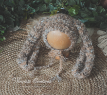 Load image into Gallery viewer, Knitted Bunny Bonnet and Matching Shorts for 6-12 Months Old | Grey-Brown Colour | Photography Outfit