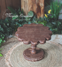 Load image into Gallery viewer, Distressed Brown Flower-Shaped Wooden Cake Stand. Photography Prop, Home Decor
