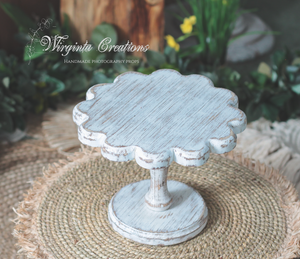 Distressed White Flower-Shaped Wooden Cake Stand. Photography Prop, Home Decor