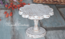 Load image into Gallery viewer, Distressed White Flower-Shaped Wooden Cake Stand. Photography Prop, Home Decor