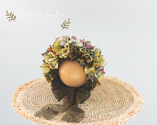 Load image into Gallery viewer, Newborn, 0-3 Months Old Flower Bonnet Photography Prop - Khaki Green