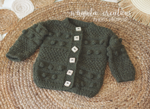 Load image into Gallery viewer, Handmade Four Piece Khaki Knit Outfit Set for 12-24 Months Old. Photography Prop