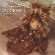 Load image into Gallery viewer, Fox Hooded Romper - Size: 12-24 Months Old - Handmade - Knitted Outfit - Woodlands-Inspired Photography Prop