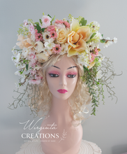 Load image into Gallery viewer, Large Flower Headpiece - Cascading Style Photography Crown - Colours: Cream, White - Maternity - Luxury Flower Headband for Adults