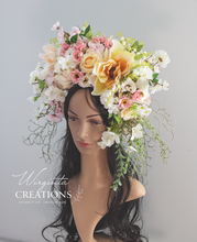 Load image into Gallery viewer, Large Flower Headpiece - Cascading Style Photography Crown - Colours: Cream, White - Maternity - Luxury Flower Headband for Adults