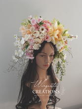 Load image into Gallery viewer, Large Flower Headpiece - Cascading Style Photography Crown - Colours: Cream, White - Maternity - Luxury Flower Headband for Adults