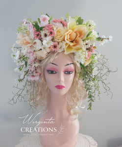 Large Flower Headpiece - Cascading Style Photography Crown - Colours: Cream, White - Maternity - Luxury Flower Headband for Adults