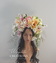 Load image into Gallery viewer, Large Flower Headpiece - Cascading Style Photography Crown - Colours: Cream, White - Maternity - Luxury Flower Headband for Adults