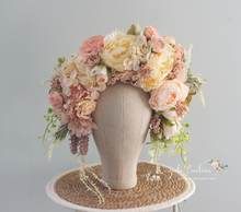 Load image into Gallery viewer, Large flower headpiece, pastel colours. Maternity photoshoot photo prop