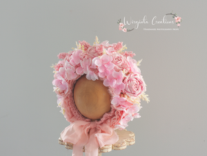 Light Pink, Peach Flower Bonnet for 12-24 Months Old | Photography Prop | Artificial Flower Headpiece