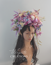 Load image into Gallery viewer, Large Flower Headpiece - Cascading Style Photography Crown - Colours: Lilac, Purple, Pink - Maternity - Luxury Flower Headband for Adults