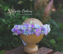 Load image into Gallery viewer, Flower Halo Wreath Crown - Toddler to Older Children - Lilac, Purple Photography Prop - Posing Headpiece - Ready to Ship - Can be used from 6 months old