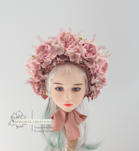 Load image into Gallery viewer, Flower Bonnet for 6-18 Months - Mauve, Dusty Pink Colour - Handmade - Artificial Flower Headpiece - Photo Prop