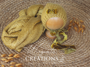 Wrap and Bonnet Set - Newborn - Mustard Colour - Handmade - Ready to Send - Photography Prop