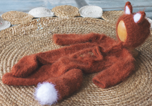Load image into Gallery viewer, Handmade Fox-Themed Newborn Photography Outfit - Burnt Orange Knitted Romper with Tail and Hat - Woodlands-Inspired Photo Prop Set