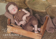 Load image into Gallery viewer, Handknitted Newborn Dungarees and Bonnet Sets - Brown or Green - Knit Romper - Photography Prop - Newborn Outfit