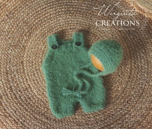 Handknitted Newborn Dungarees and Bonnet Sets - Brown or Green - Knit Romper - Photography Prop - Newborn Outfit