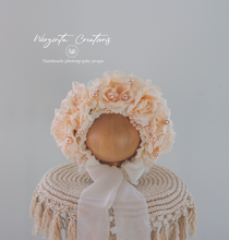 Load image into Gallery viewer, Pale Peach Flower Bonnet for 6-24 Months Old | Photography Prop | Artificial Flower Headpiece