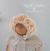 Load image into Gallery viewer, Pale Peach Flower Bonnet for 6-24 Months Old | Photography Prop | Artificial Flower Headpiece