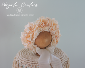 Pale Peach Flower Bonnet for 6-24 Months Old | Photography Prop | Artificial Flower Headpiece