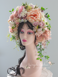 Large Flower Headpiece - Cascading Style Photography Crown - Colours: Peach, Pink, White - Maternity Photoshoot - Luxury Flower Headband