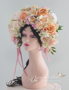Large Flower Headpiece - Cascading Style Photography Crown - Colours: Peach, Pink, White - Maternity Photoshoot - Luxury Flower Headband (Copy)