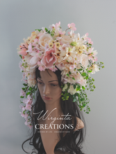 Load image into Gallery viewer, Large Flower Headpiece - Cascading Style Photography Crown - Colours: Pink, Cream - Maternity - Luxury Flower Headband for Adults