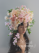 Load image into Gallery viewer, Large Flower Headpiece - Cascading Style Photography Crown - Colours: Pink, Cream - Maternity - Luxury Flower Headband for Adults