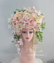 Load image into Gallery viewer, Large Flower Headpiece - Cascading Style Photography Crown - Colours: Pink, Cream - Maternity - Luxury Flower Headband for Adults