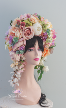 Load image into Gallery viewer, Large Flower Headpiece - Cascading Style Photography Crown - Pink, Dusty Pink, White, Peach - Maternity Photoshoot - Luxury Flower Headband