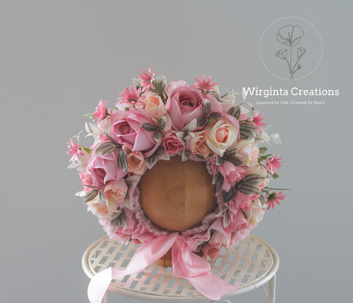 Flower bonnet for 12-24 month old. Photography props