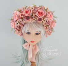 Load image into Gallery viewer, Flower Bonnet for 6-24 Months Old - Pink Colour - Handmade - Artificial Flower Headpiece - Photo Prop