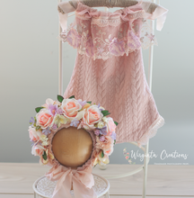 Load image into Gallery viewer, Flower Bonnet and Matching outfit for 12-24 months old. Mauve pink
