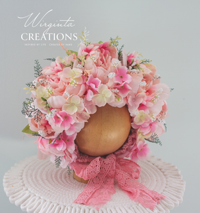 Flower Bonnet for 12-24 Months Old - Pink Colour - Handmade - Artificial Peonies and Hydrangea Headpiece - Photo Prop