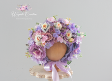 Load image into Gallery viewer, Handmade Flower Bonnet for Babies 12-24 Months | Purple, Pink | Artificial Flower Headpiece for Photography