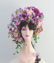 Load image into Gallery viewer, Large Flower Headpiece - Cascading Style Photography Crown - Purple, Lilac, Colourful - Maternity Photoshoot - Luxury Flower Headband. Photography prop - Wirginta Creations