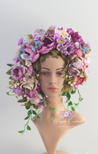 Load image into Gallery viewer, Large Flower Headpiece - Cascading Style Photography Crown - Purple, Lilac, Colourful - Maternity Photoshoot - Luxury Flower Headband