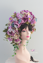 Load image into Gallery viewer, Large Flower Headpiece - Cascading Style Photography Crown - Purple, Lilac, Colourful - Maternity Photoshoot - Luxury Flower Headband