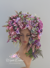 Load image into Gallery viewer, Large Flower Headpiece - Cascading Style Photography Crown - Purple, Lilac, Mauve - Maternity Photoshoot - Luxury Flower Headband
