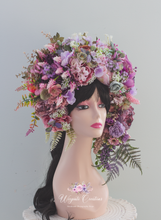 Load image into Gallery viewer, Large Flower Headpiece - Cascading Style Photography Crown - Purple, Lilac, Mauve - Maternity Photoshoot - Luxury Flower Headband