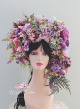 Load image into Gallery viewer, Large Flower Headpiece - Cascading Style Photography Crown - Purple, Lilac, Mauve - Maternity Photoshoot - Luxury Flower Headband