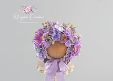 Load image into Gallery viewer, Flower Bonnet for Babies 12-24 Months | Purple| Artificial Flower Headpiece for Photography