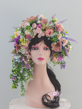 Load image into Gallery viewer, Large Flower Headpiece - Cascading Style Photography Crown - Summer Flowers, Colourful - Maternity Photoshoot - Luxury Flower Headband