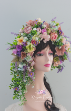 Load image into Gallery viewer, Large Flower Headpiece - Cascading Style Photography Crown - Summer Flowers, Colourful - Maternity Photoshoot - Luxury Flower Headband